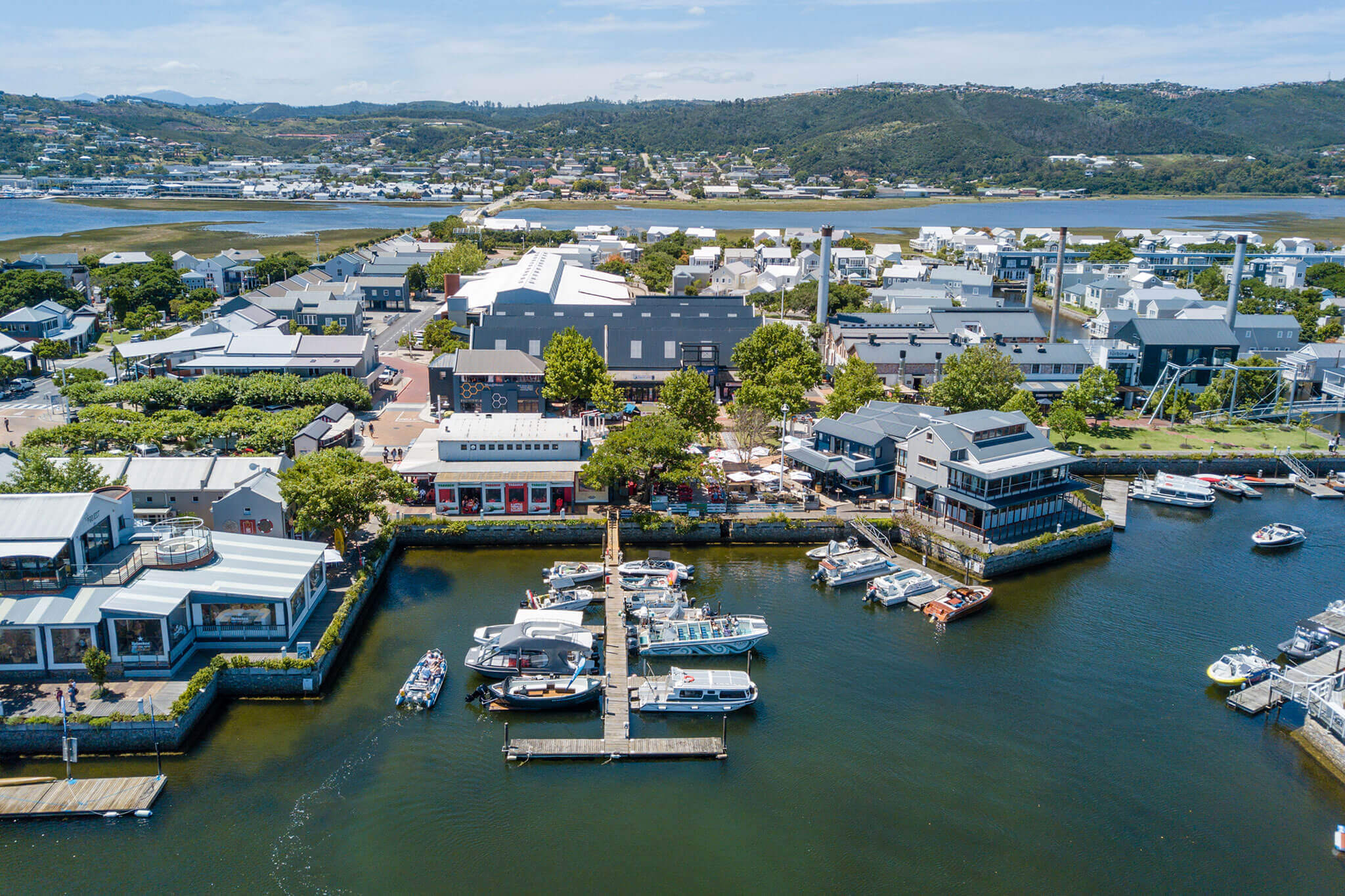 Thesen Islands marina lifestyle in Knysna with boating, canals and scenic lagoon surroundings.
